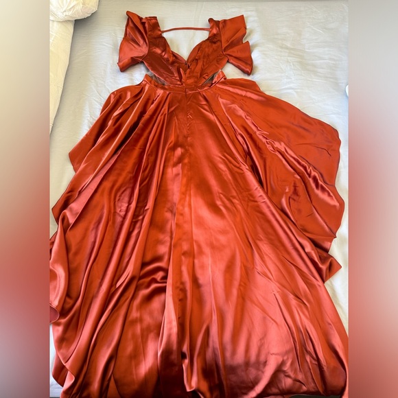 High Low Rust Satin Sexy Dress - Picture 3 of 5